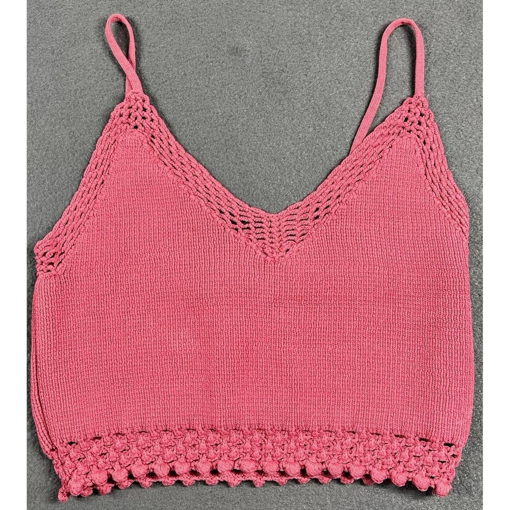 American Eagle Women‎ Camisole Pink Knit Viscose XS Boho Crochet Crop Tank Top
